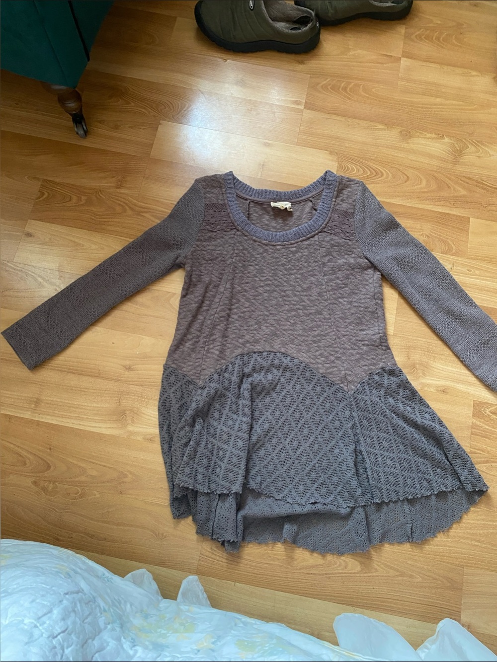 Meadow Rue Gray Layered Knit Peplum Sweater Top